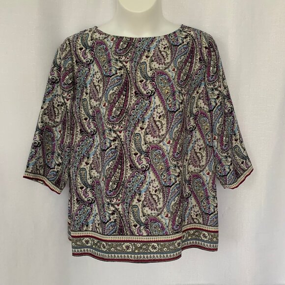 J JILL Paisley 3/4 Sleeve Adara Wrap Back Boho Blouse Top - Picture 1 of 6